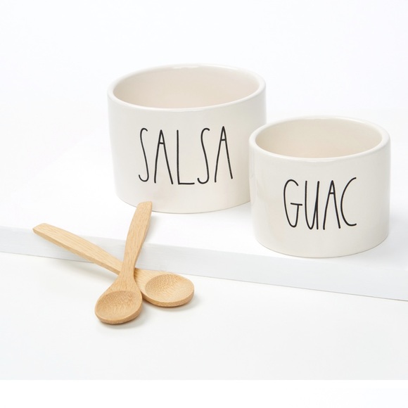 Rae Dunn SALSA GUAC Dip Bowl Spoon Set by Magenta Dish Mug Cup Meal - Picture 1 of 3
